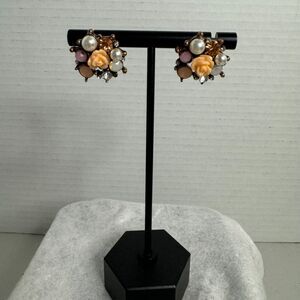 Park Lane Brass Tone Ash Love Rose Studs Peach Pink Pearl Dainty Whimsical Roman